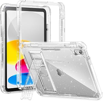 INFILAND Kids Case for iPad A16 11 inch 11th Generation,iPad 10th Generation Case 10.9 Inch, Heavy Duty Shockproof Protective Cover with Stand, Glitter Clear Cute Shell for Girls, Women Silver