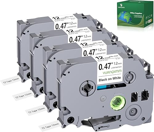 TZe-231 TZ - Cinta de 0.472 in 0.47 laminada blanca compatible con Brother PTouch TZe-231 TZ231 - Recambio para etiquetadora de 12 pulgada, cinta
