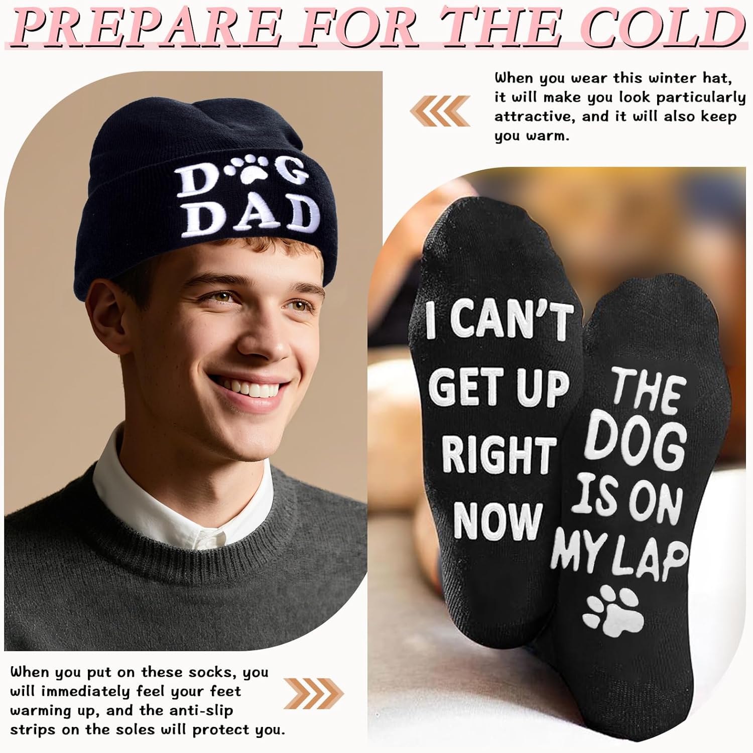 Winter Knitted Beanie Hat and Themed Scoks for Dog Cat Lover Gifts, Christmas Stocking Stuffers for Men Women - Image 5