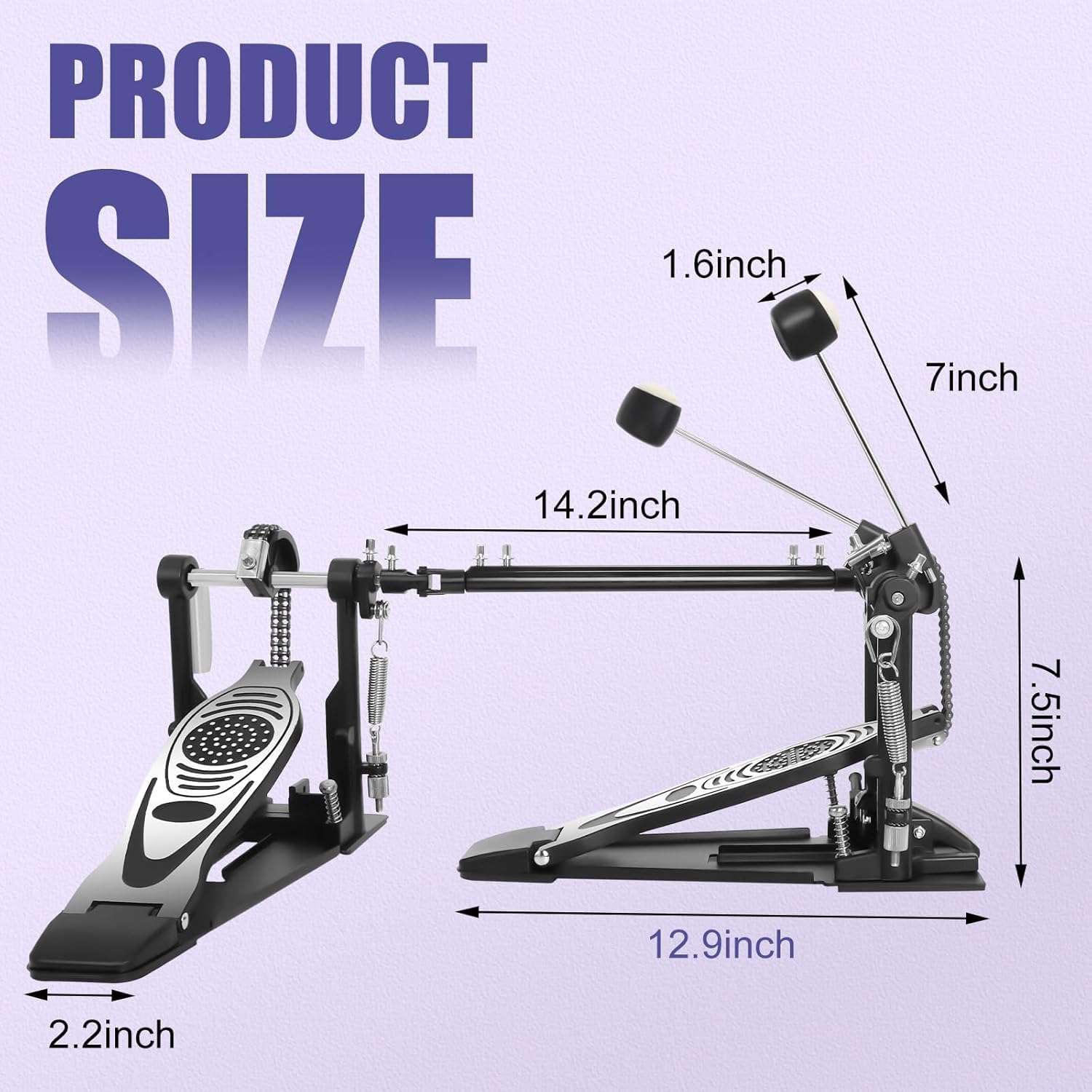 Doppel Bassdrum Pedal mit Doppelkettenantrieb, Kick-Pedal mit einstellbarer Feder- & Schlägelspannung, rutschfeste Bodenplatte, kompatibel mit akustischen & elektronischen Drumsets
