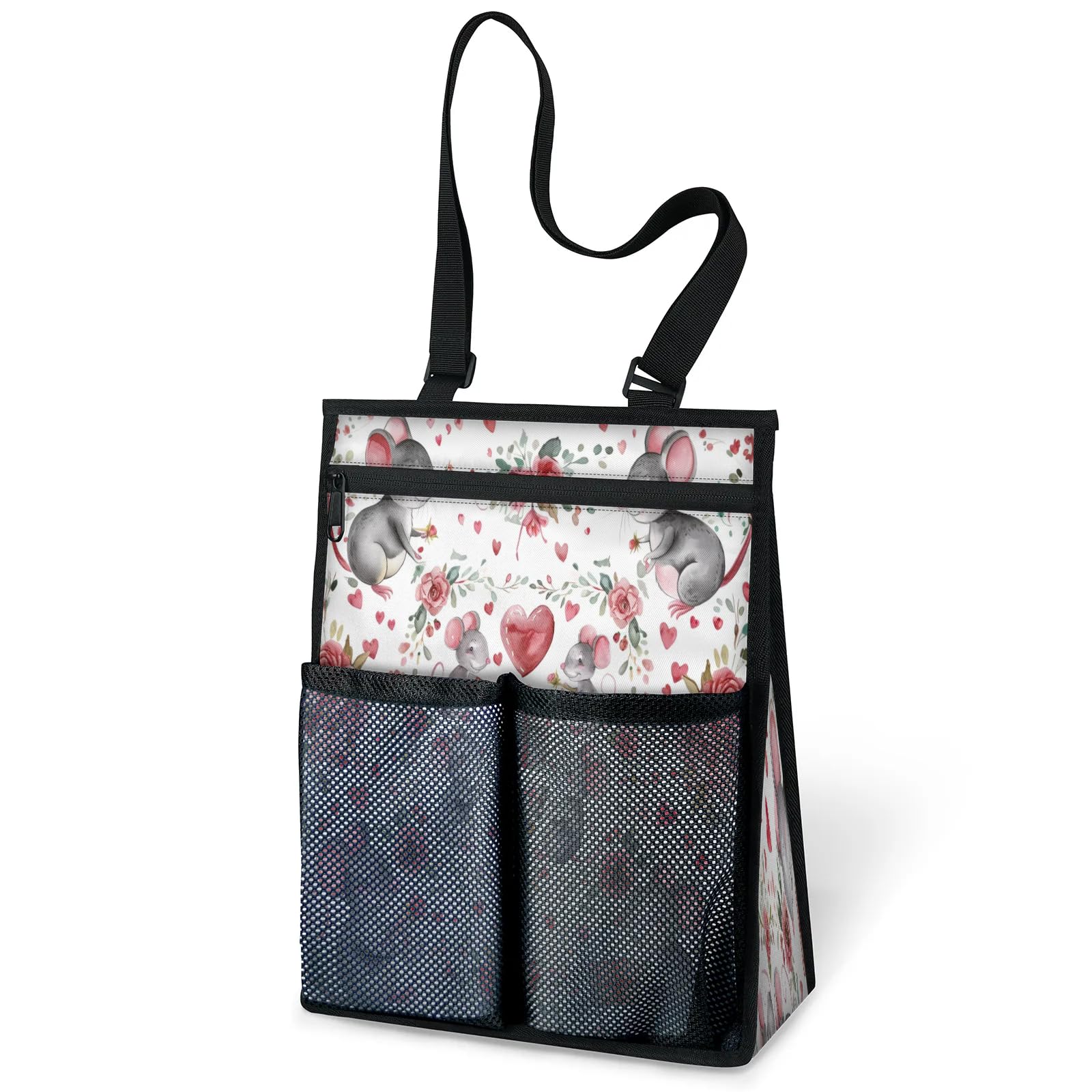 Ourtheme Flower Love Mouses Portable Shower Bag for Travel Gym Camp Beach Tote Shower Caddy Bags Hanging Toiletry
