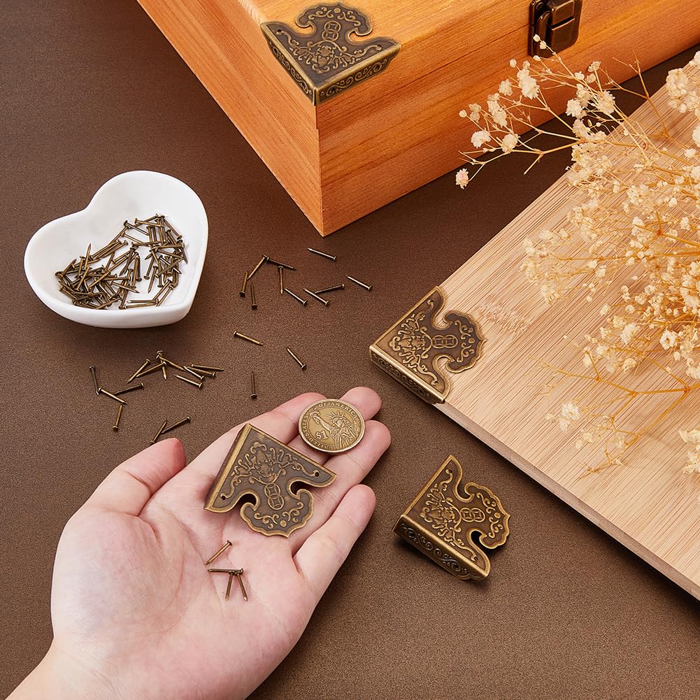 SUPERFINDINGS 4Pcs Brass Box Corner Protectors Furniture Corner Protector Jewelry Box Corners Chest Corners Protector Guard Edge Cover for Picture Frame Wooden Case Cabinet Furniture,Antique Bronze - Image 3