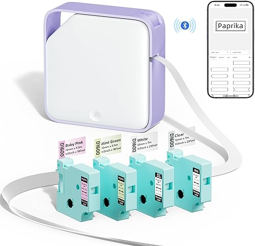 Vixic Label Makers D1600 Máquina para hacer etiquetas, mini impresora de etiquetas Bluetooth con cinta de 4 colores, iconos de múltiples fuentes,