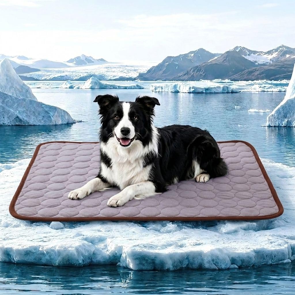 Cooling Mat for Dogs, Large Dog Cooling Pad, Wavy Quilted Kennels Bed with Non-Slip Base, Machine Washable Mat for Dogs Cats Rabbit Indoor Outdoor Summer Sleeping ，Brown：S