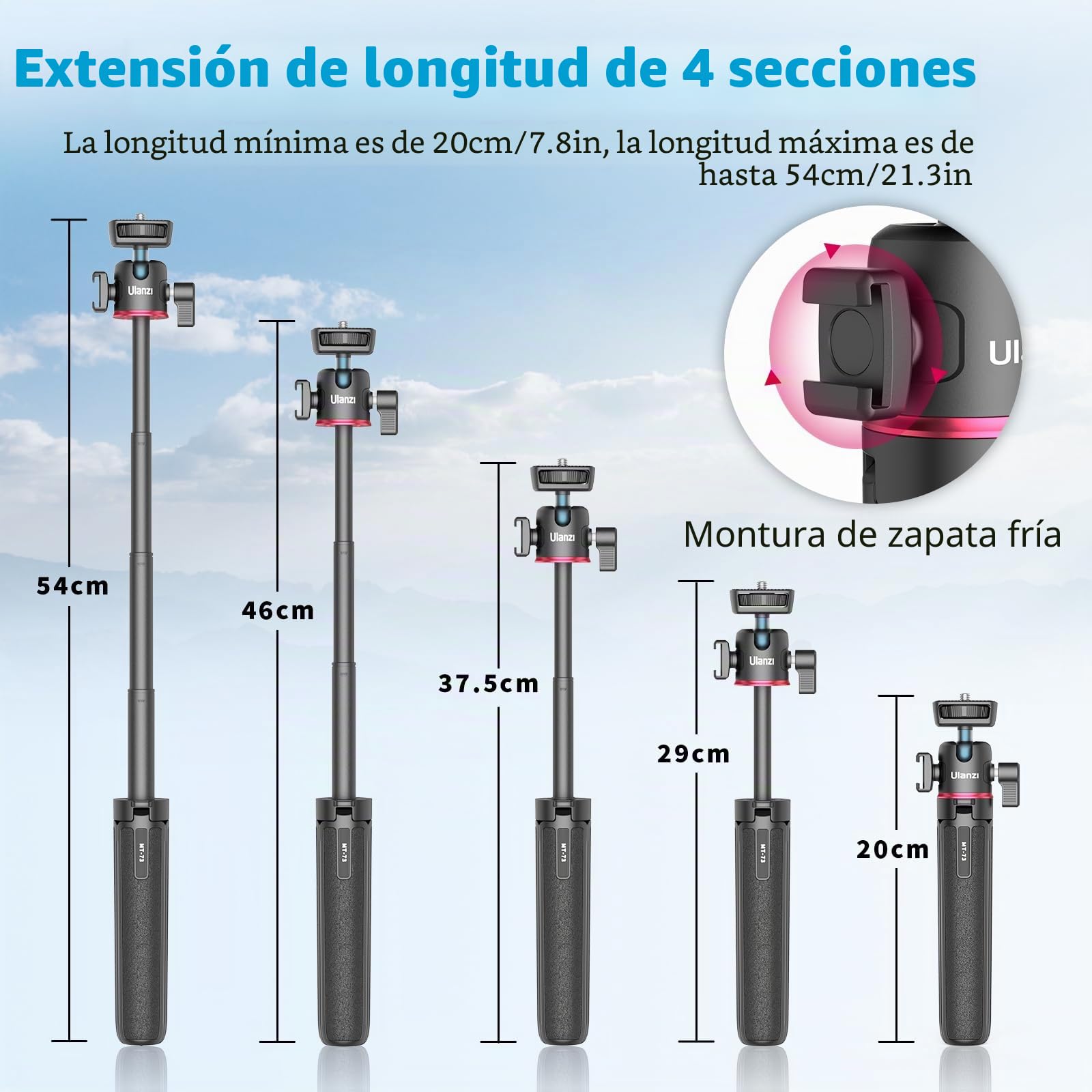 ULANZI MT-73 Mini Trípode de Cámara 54cm/21.6in - Pequeño Con 1/4'' Tornillo - Compatible Con Cámara Compacta - Ideal Para Viaje y Bolsillo