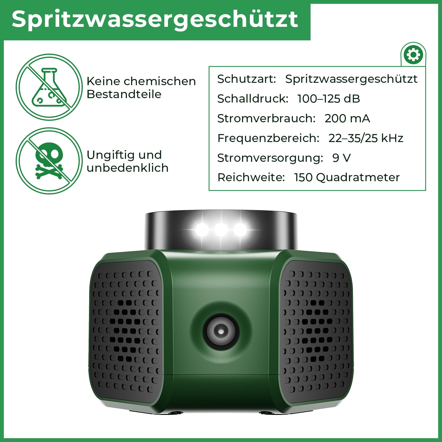 MEKEET Ultraschall Mäuseabwehr mit LED-Stroboskoplicht, 360° Schutz gegen Mäuse für Nagetiere, Eichhörnchen, Mäuse, Spinnen