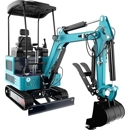1.8 Ton Mini Excavator New Pilot Control,KubotaDiesel Engine,w/Hydraulic Thumb, Quick Coupler,for Home DIY Garden Pool,Digging Trenches Landscaping & Construction EPA Certified,unloading (01blue)