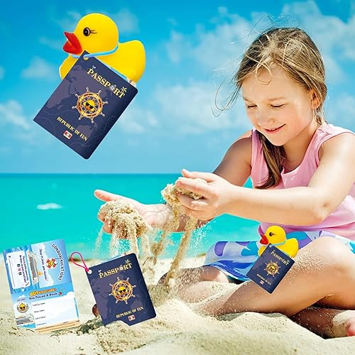 Miniatura 6 de Tarjetas de etiqueta de pato de crucero, juegos de patitos de carnaval, paquete de 35, 4.1 x 2.9 pulgadas, diseño de pasaporte, con agujero y bandas