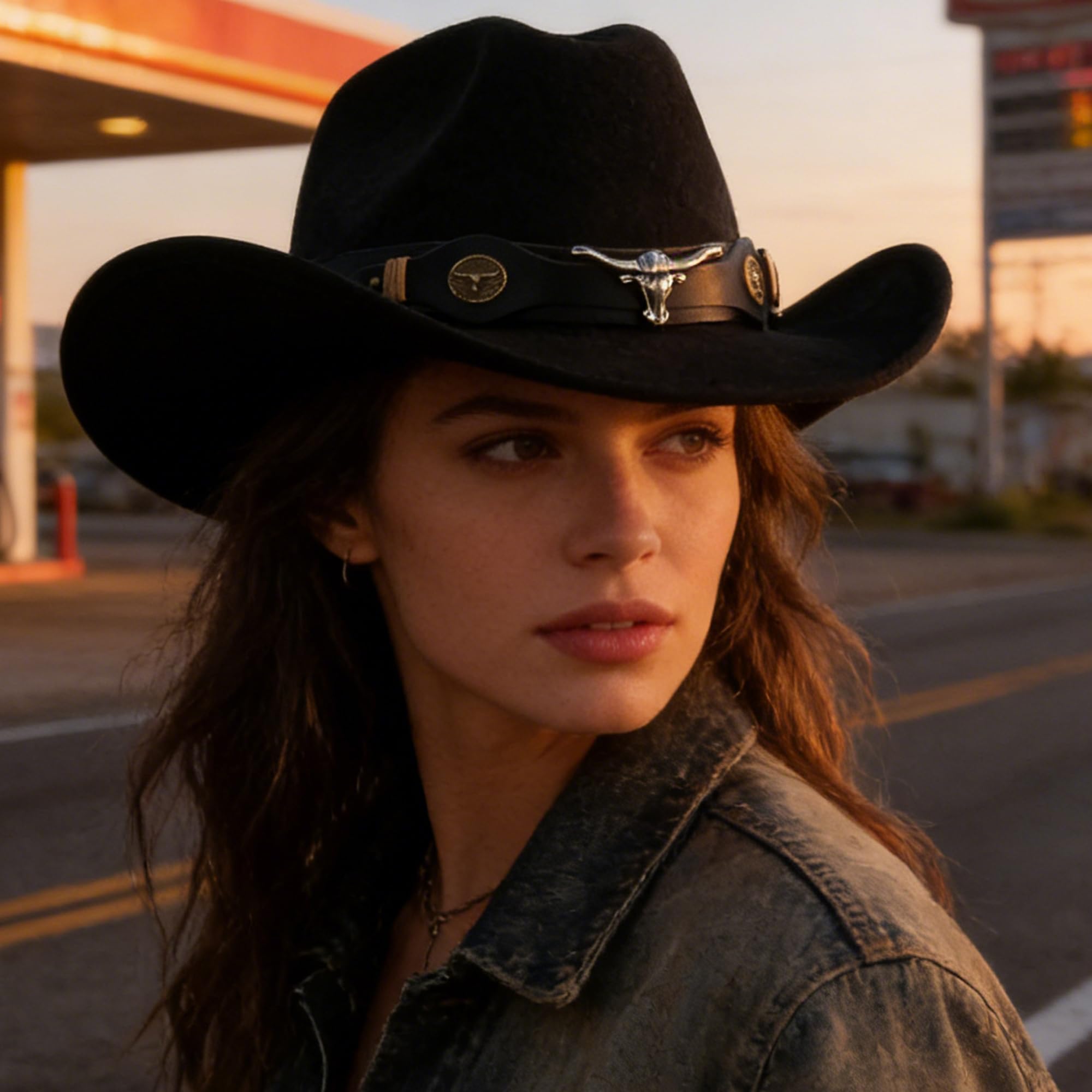 Cappello da cowgirl western da donna con strass scintillanti, cappello da cowboy in feltro, cappello da rodeo per discoteca, taglia M/L