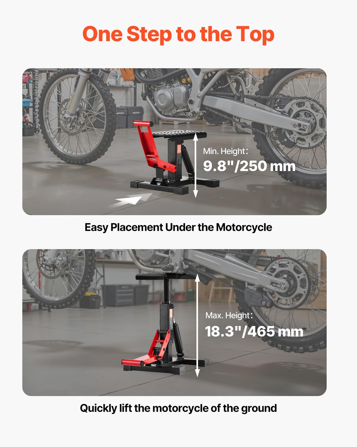 VEVOR Stojak do podnoszenia roweru terenowego, podnośnik motocyklowy, nośność 544 kg i hydrauliczny podnośnik, regulowana wysokość 24,9 cm - 46,5 cm do naprawy rowerów Dirtbike, konserwacji