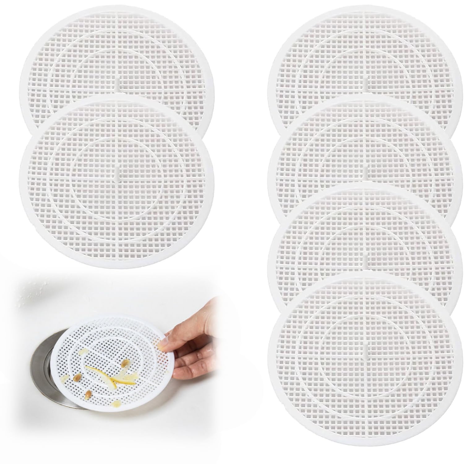 Yunyu White 6Pcs Trimmable Drain Strainers - Drain Protectors For Effective Hair Clog Prevention In Shower, Sink, Bathtub, Kitchen, And Sewer Drains