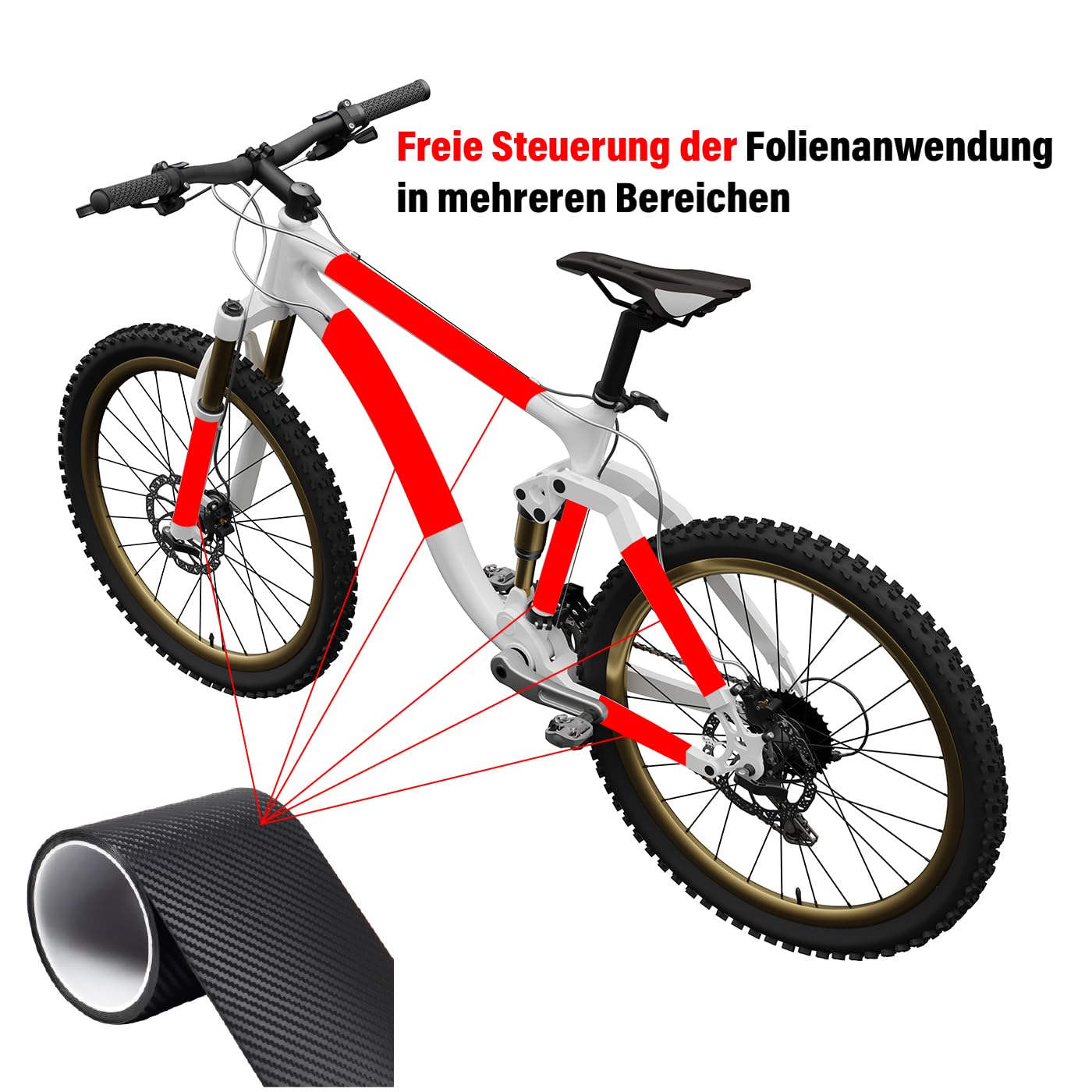 Chooee Film de protection de cadre de vélo, autocollant de vélo à haute viscosité, 3 m (4 pouces x 118), motif en fibre de carbone, film de protection de peinture pour tube supérieur/inférieur, base