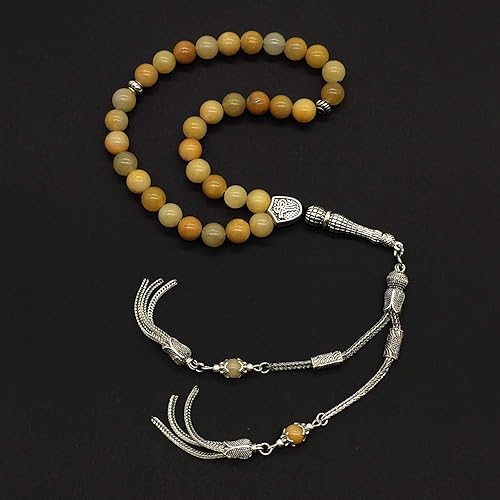 Miniatura 8 de ALBATROSART -Piedra de jade amarilla -0.315 in -33 cuentas - Cuentas de preocupación con anillo elástico a juego - Anillo elástico con botón a