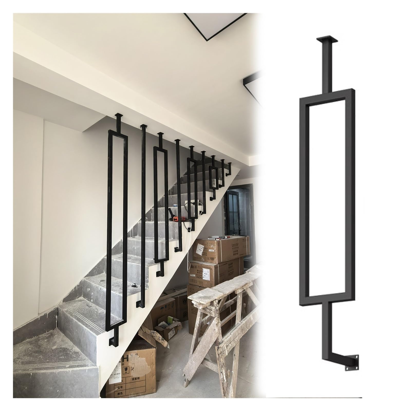 Angle Adjustable Metal Stair Spindles, Stair Railing Spindles Iron Balusters With Adjustable Bracket Multicolor Multiple Sizes(Black-a,58inches/147cm)