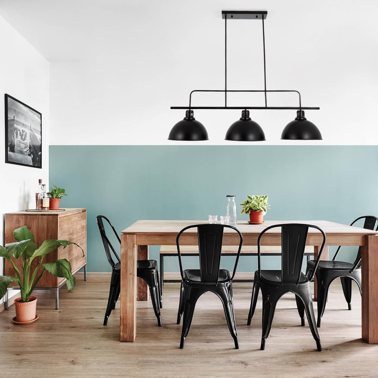 A Million 3-Light Kitchen Island Pendant Light Fixture, Farmhouse Linear Hanging Lighting, Industrial Chandelier with Black Finish for Kitchen, Bar, Dining Room, Pool Table, 2300217001
