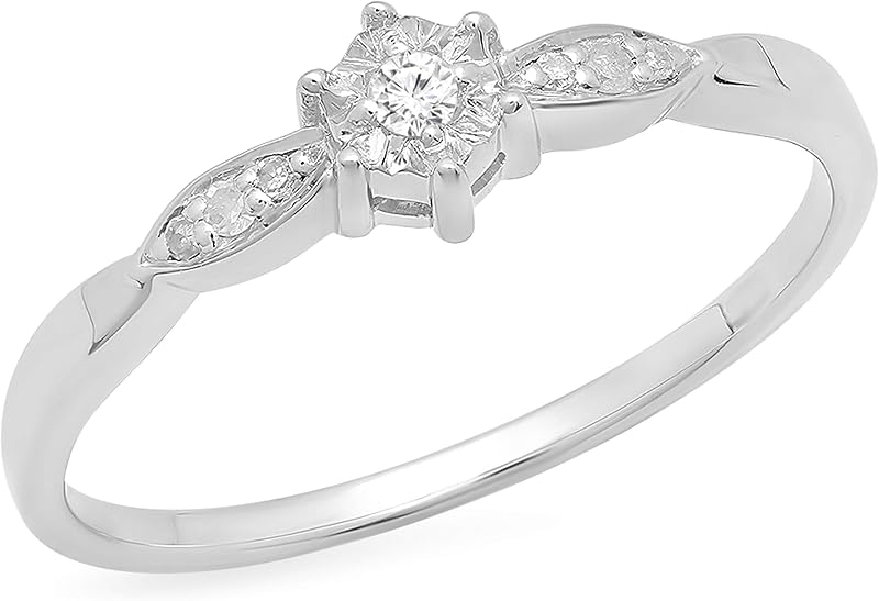 Dazzlingrock Round White Natural Diamond Illusion-Set Promise Ring | 0.05 Ctw | Women | 925 Sterling Silver