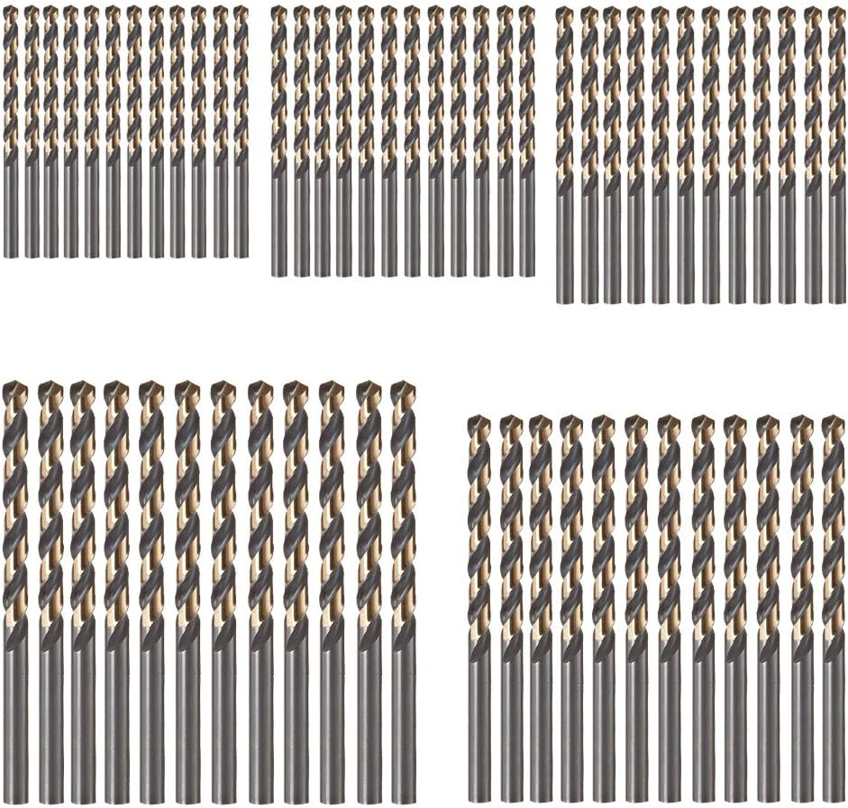 60 PCS, Black and Gold Twist Drill Bits, 1/16", 5/64", 3/32", 7/64", 1/8" [12pcs for Each]