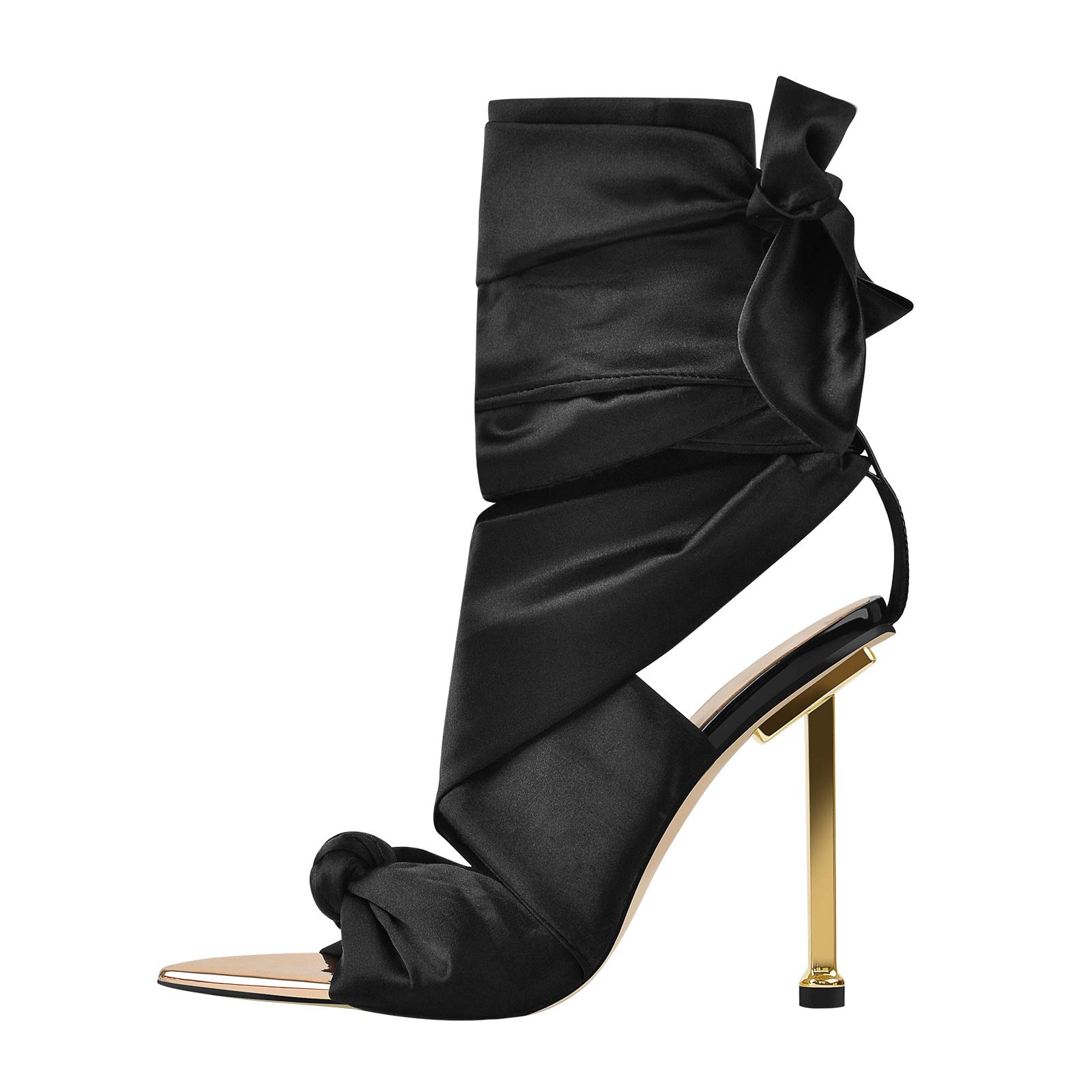 onlymakerWomen's Pointed Toe Metal Chains Stiletto High Heel Zip up Boots