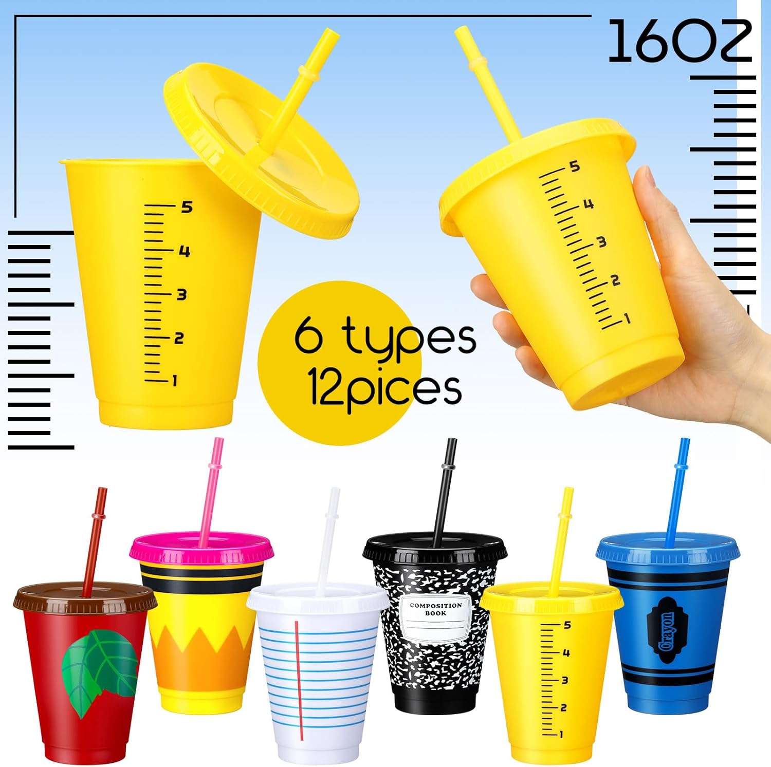 Rtteri 12 Pcs Teacher Appreciation Gifts Cups Teacher Valentine Gifts Bulk Reusable 16 oz Plastic Coffee Cups in Bulk Reusable Appreciation Tumblers with Lids and Straws - Image 3