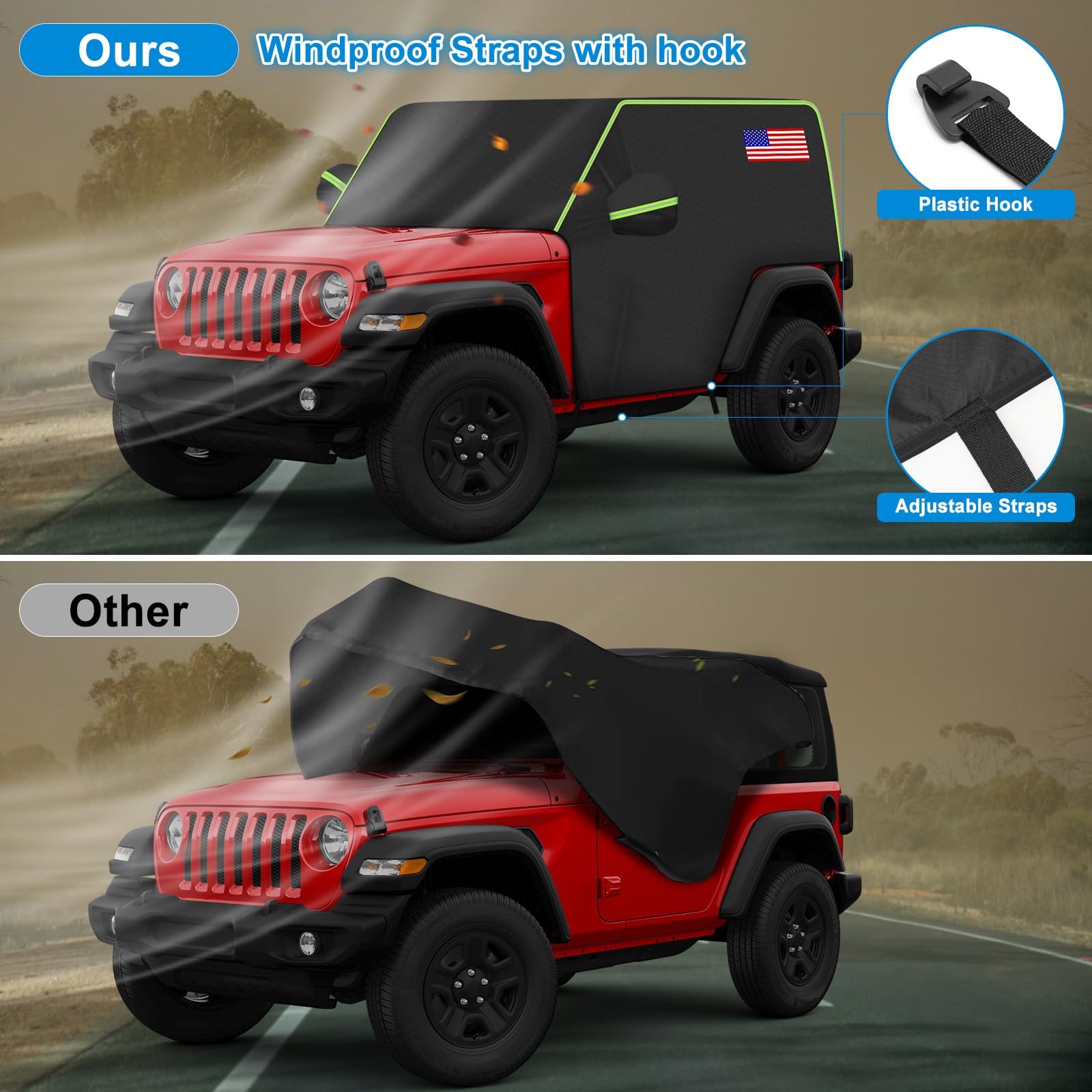 QUNSUNUS Cab Cover for Jeep JK JL 2 Door Car Half Cover with Cotton Liner and Straps Outdoor — view 4