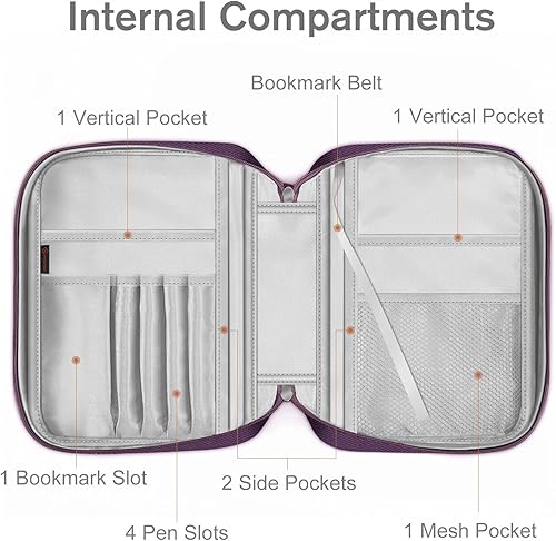 Miniatura 4 de FINPAC, Funda para Biblia, estuche de transporte para libros, con asa y bolsillo con cremallera, regalo perfecto para madres y niñas (morado)