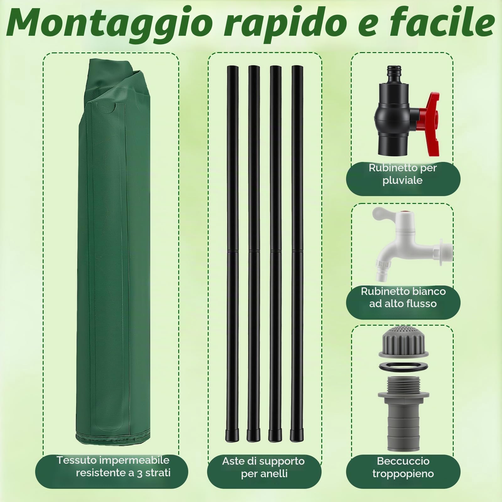 Cisterna pieghevole da 200 litri, a forma di fiore, serbatoio dell'acqua piovana con rubinetto, serbatoio dell'acqua piovana impermeabile con tappo e kit di troppopieno, serbatoio d'acqua da giardino