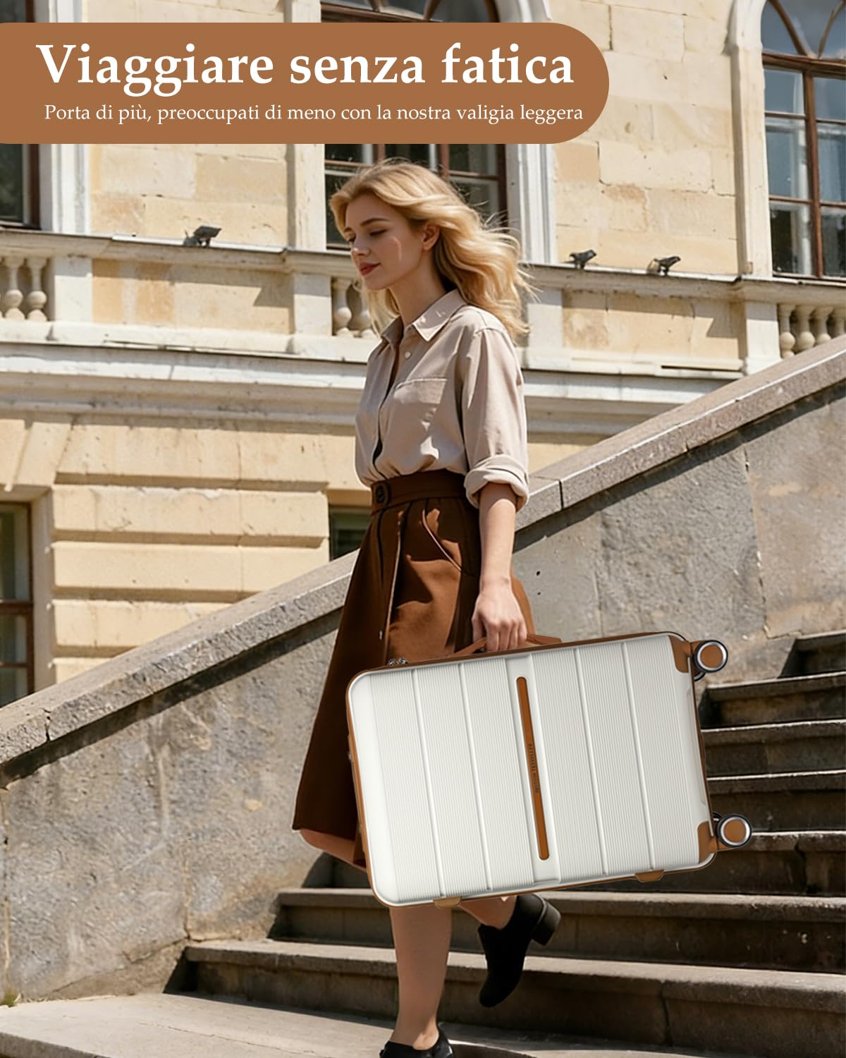 British Traveller Valigia Media Rigida 66cm Trolley Medio PP Leggero con TSA Lucchetto (24pollici, Bianco)
