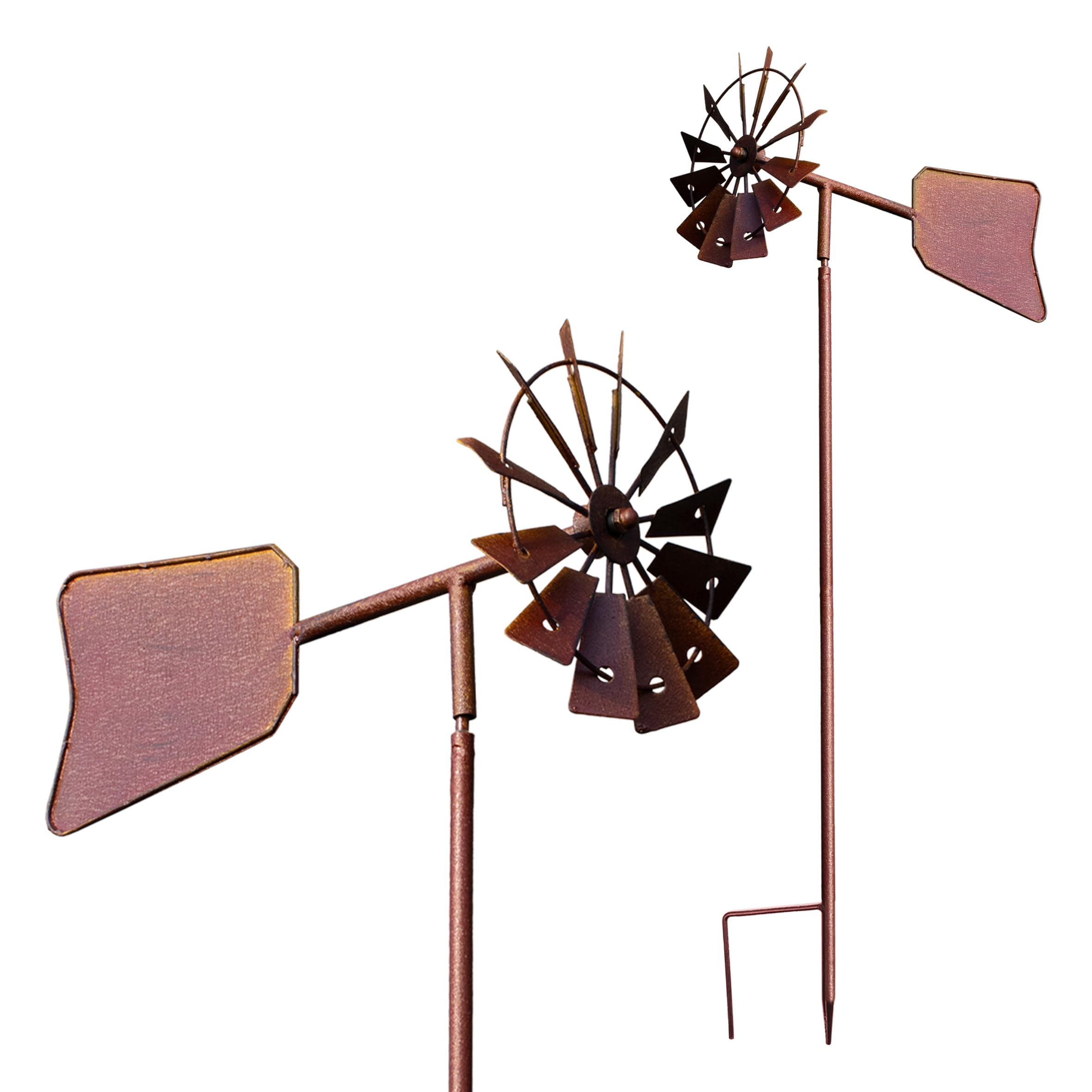 Moulin à vent en métal rouillé avec girouette – 120 x 17 cm – Décoration de jardin – Décoration de jardin – Décoration de jardin – Carillon éolien résistant aux intempéries