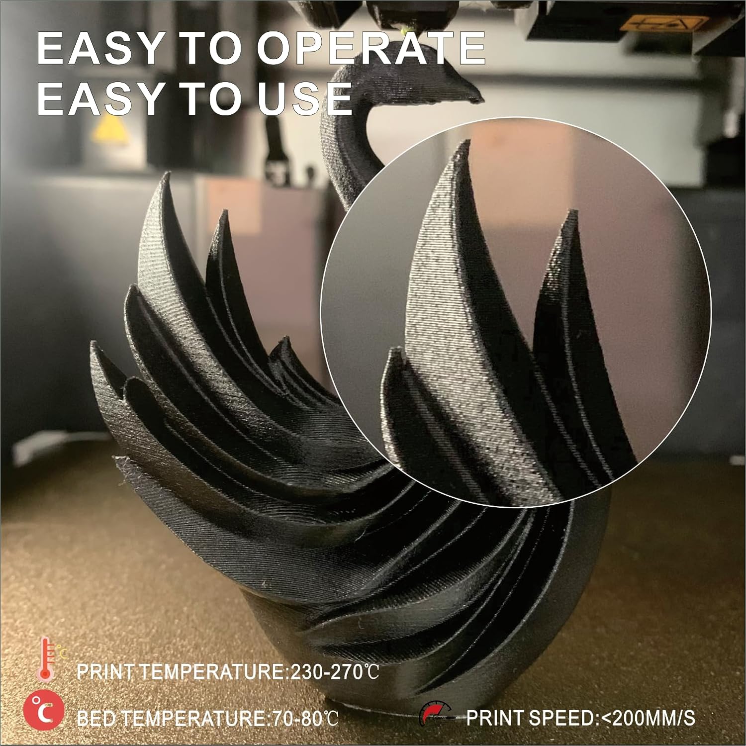 Reinforced Glass Fiber PETG Filament 1.75mm,PETG GF High Impact Resistance,Durability & Stiffness,Compatible with Bambu Lab Creality K1C,QIDI MAX3,FLASHFORGE, Prusa MK4 FDM 3D Printer,1 KG,Black
