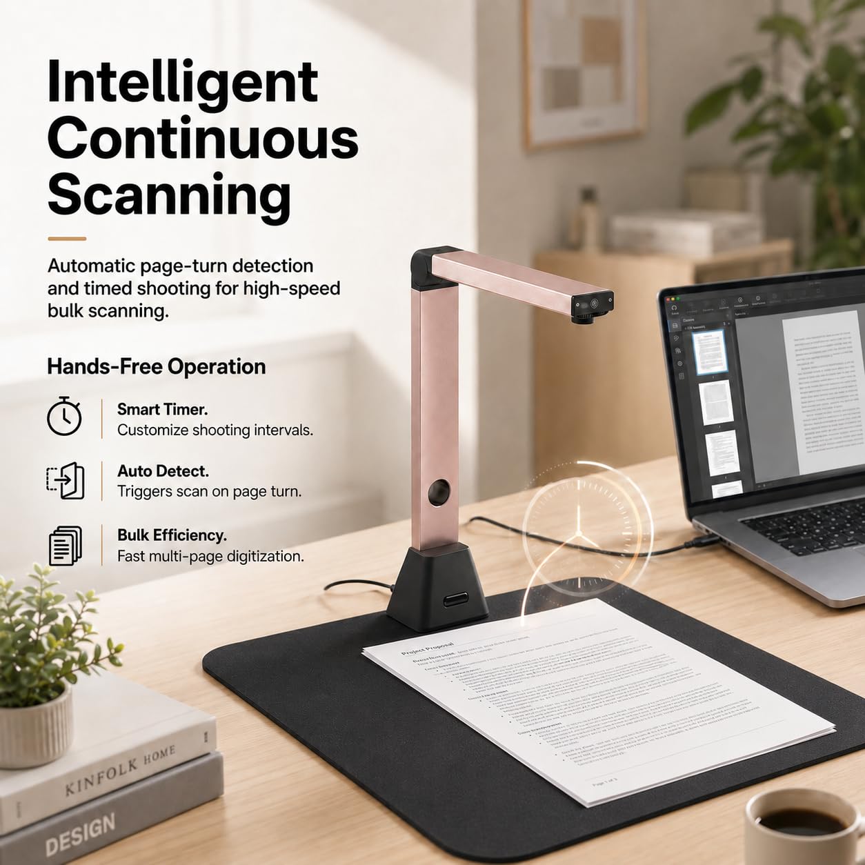 Escáner de Documentos A3: Cámara USB de 18MP con OCR Recorte Automático Luz LED Ajustable PDF Word Excel para Oficina Facturas Contratos Clases y Archivo Doméstico Diario Actual