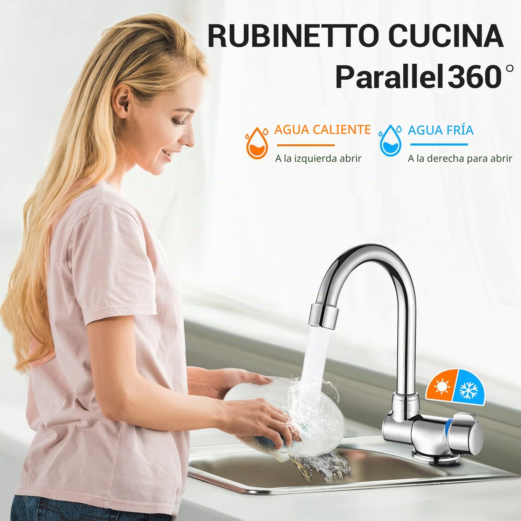 Grifo de Cocina Plegable Giratorio de 360 Grados, Monomando de Agua Fría y Caliente, Cobre para Barcos, Autocaravanas y Caravanas