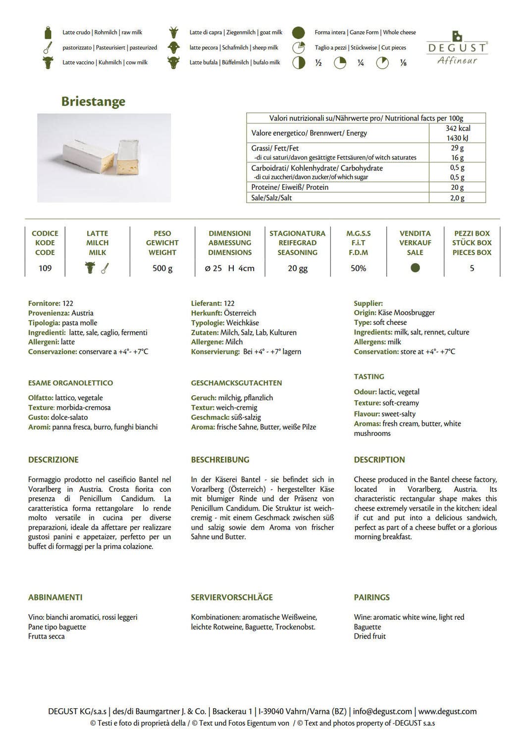 Stanga Brie Caseificio Bantel ca. 600 gr.