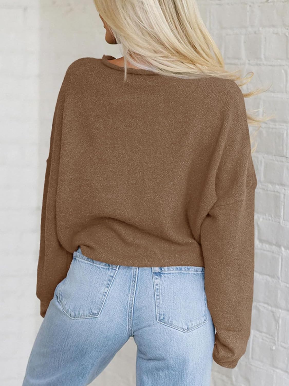 Saodimallsu Womens Button Up Cardigan Sweaters Long Sleeve Crew Neck Fall Soft Lightweight Knit Loose Sweater Tops - Image 3