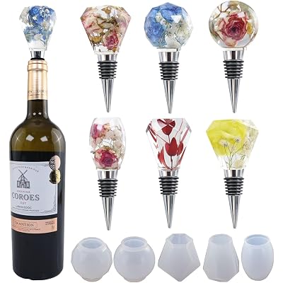 10 Pack Wine Stopper Resin Casting Mold Accessories - 5 Molds + 5 Accessories for Soap Making, Candle Making, Resin Making