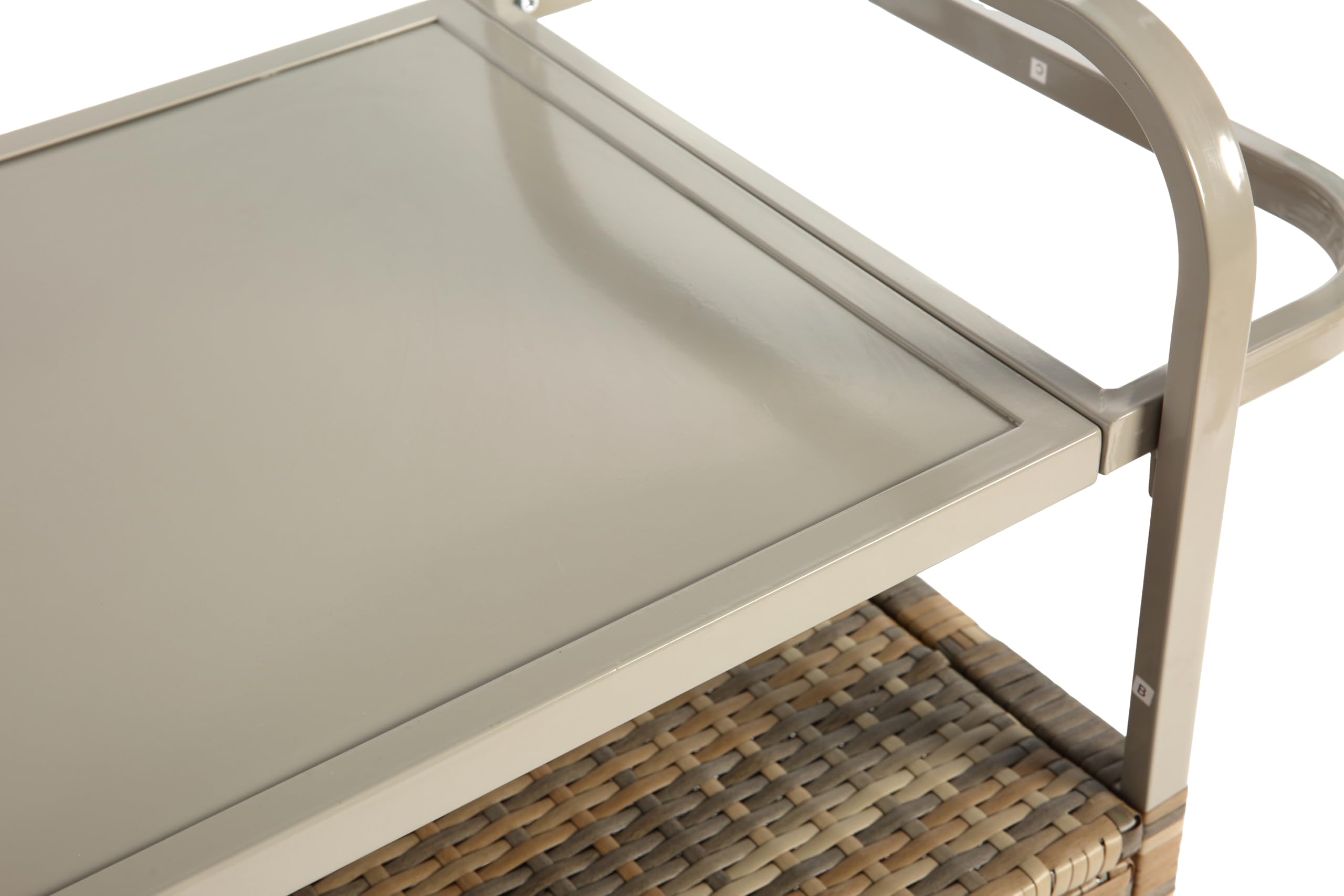 Mesa de bar para exteriores, carrito de mimbre con gabinete, carrito de servicio de patio con tapa de acero, con un cubo de hielo, cesta lateral para jardín, ruedas bloqueables, lado de piscina y
