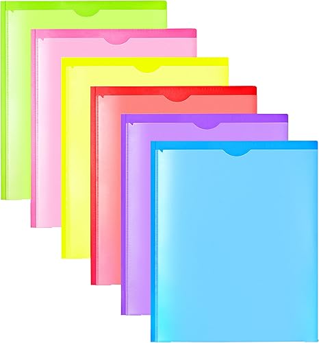 WOT I Carpetas resistentes con bolsillos frontales transparentes, paquete de 6, carpetas de plástico extra gruesas con 3 bolsillos y 3 puntas para