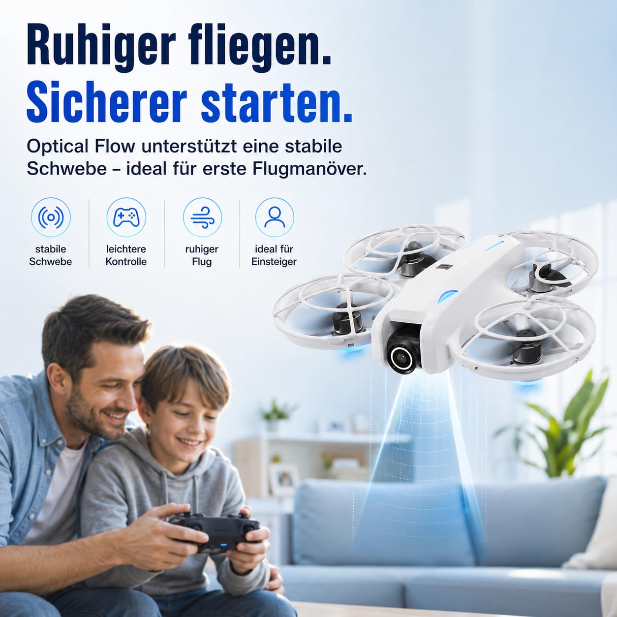 Mini Drohne mit 1080p HD Kamera & WiFi FPV, 5,6" Display Fernsteuerung, Optical Flow Stabilisierung, Auto Return, Bürstenloser Motor, 2 Akkus, 100 m Reichweite, Indoor & Outdoor