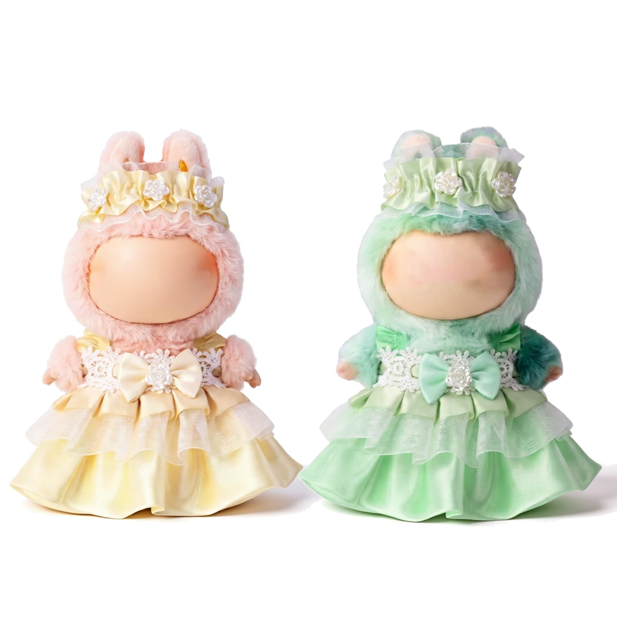 2 Pack Floral Headpiece Dress for Labubu, 17cm Doll Clothes, Cute Outfits for Labubu(No Doll Included)