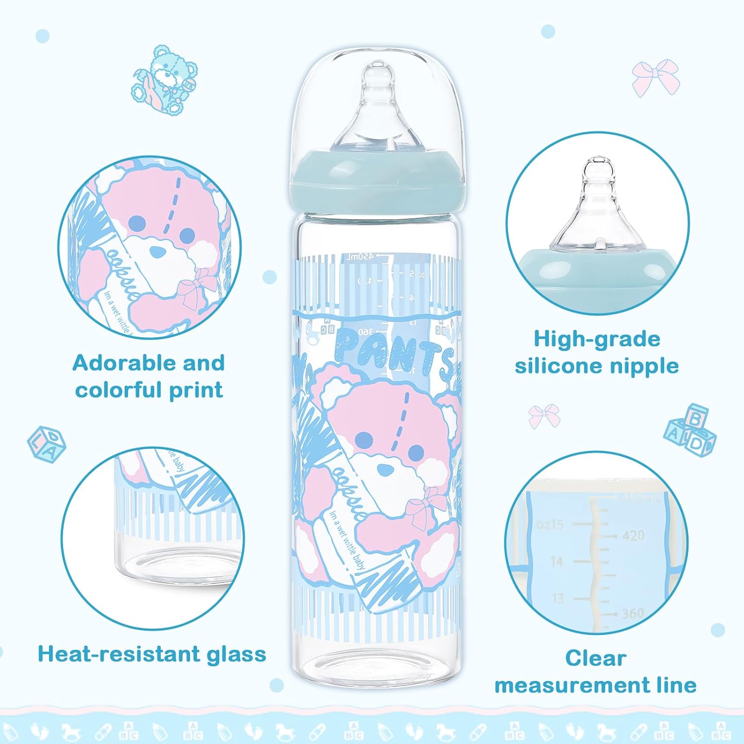 LittleForBig Adult Baby Bottle Ultra Printed Specialty Oversized Glass Feeding Potty Pants Pattern