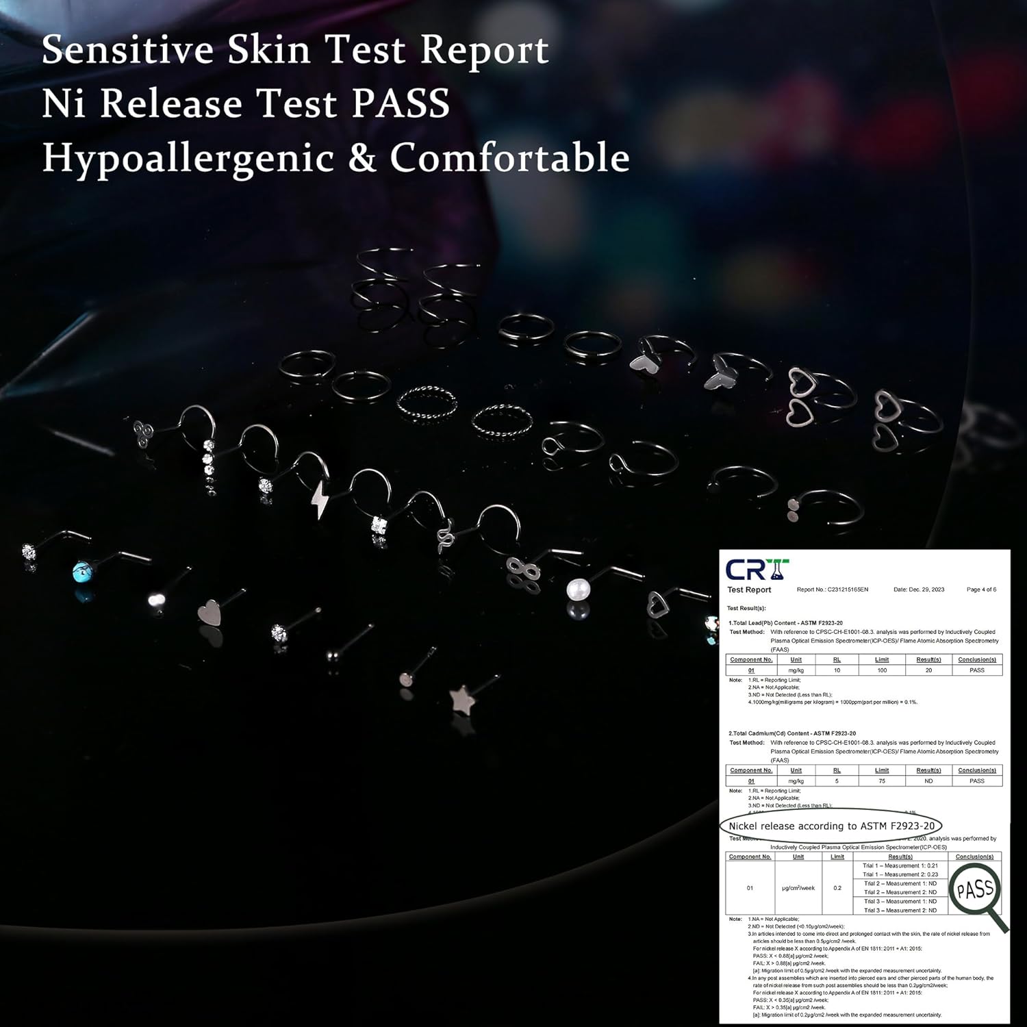 FINREZIO 34PCS 22g Nose Rings - Women & Men Surgical Steel Nose Piercings - Hoops, L-Shaped, Stud, Screw - Hypoallergenic Body Jewelry - Image 6