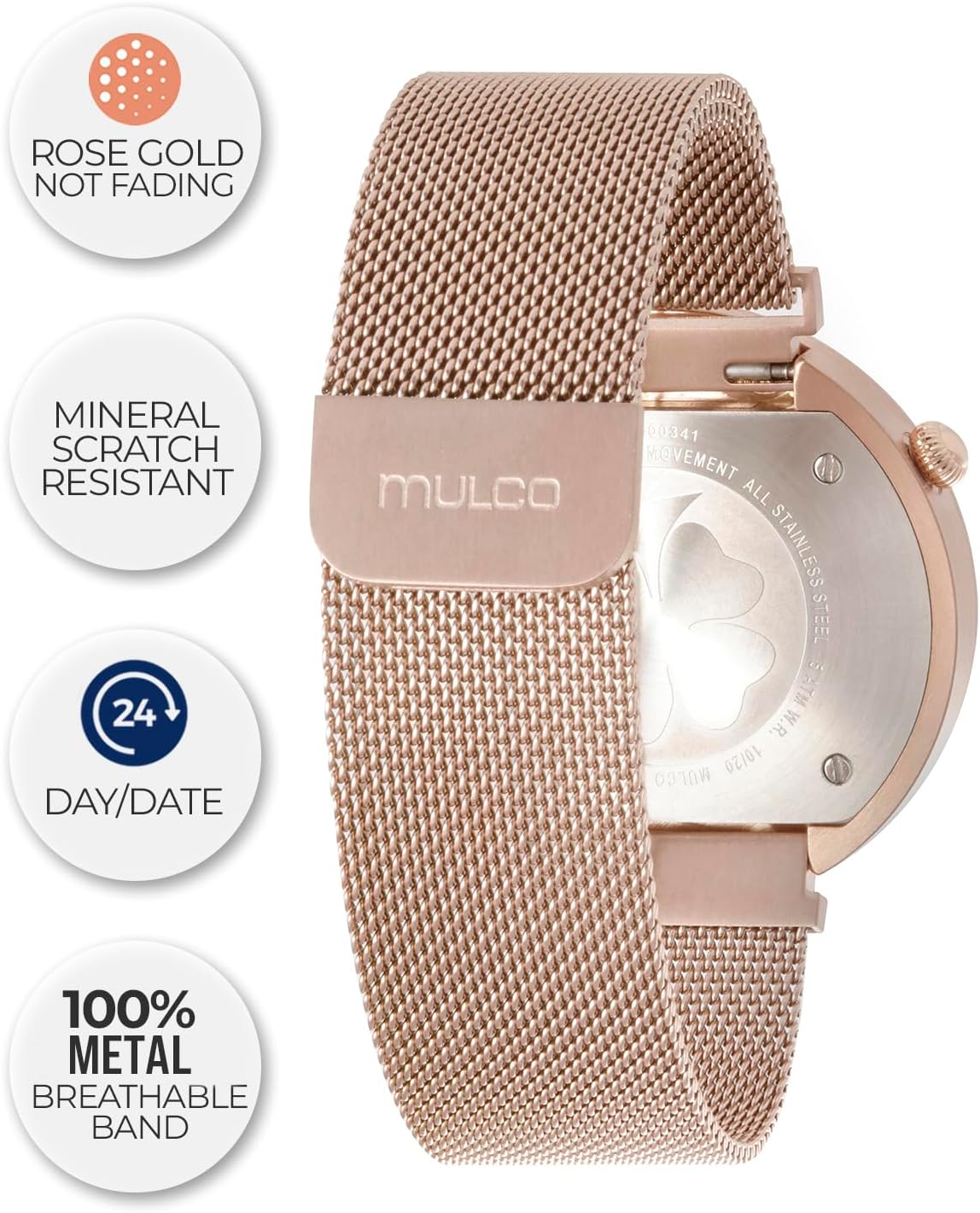 MULCO Watches for Men & Women - Mesh Minimalist Watch, Stainless Steel Case and Band, Quartz Movement, Face Premium Analog Display, 100m - Waterproof