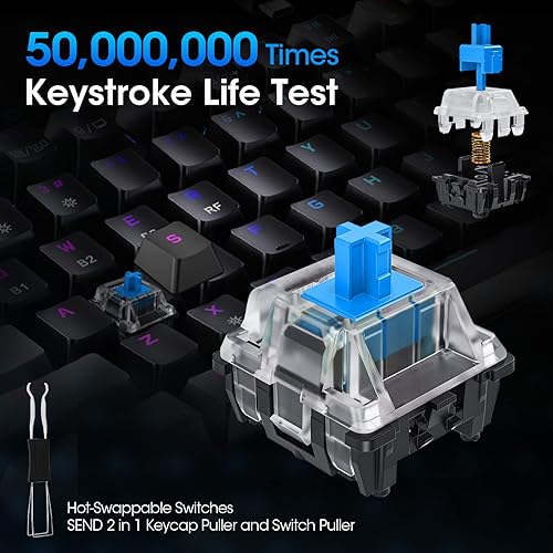 Miniatura 3 de KOORUI Teclados para juegos, 82 teclas, teclado mecánico de 26 teclas con retroiluminación RGB, compatible con Bluetooth2.4GhzUSB, batería