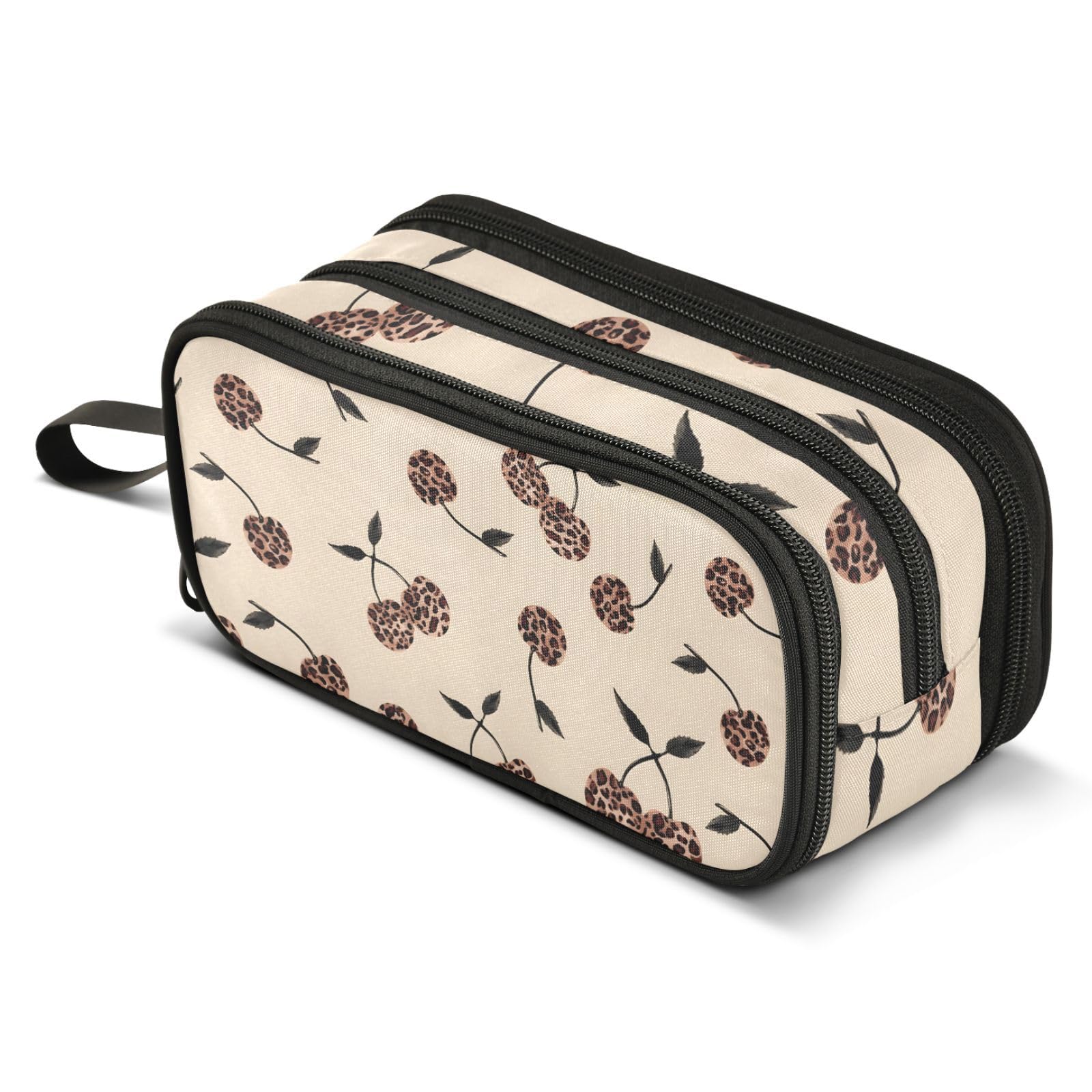 ALAZA Leopard Cherry Pencil Case Large Capacity Pencil Pouch with 3 Compartments Stationery Case Pen Bag for Boys Girls Kids Adults School Office