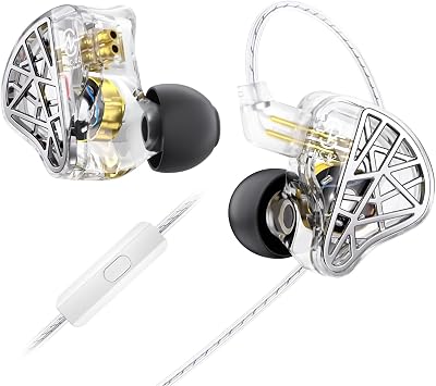 CCZ NC02 IEMs for Gaming, in Ears for Singers Musincian, in Ear Monitor Headphones with Microphone, Deep Bass Sound Wired Earbuds, High-Resolution Composite Magnetic DD IEM Earphone Clear, with Mic