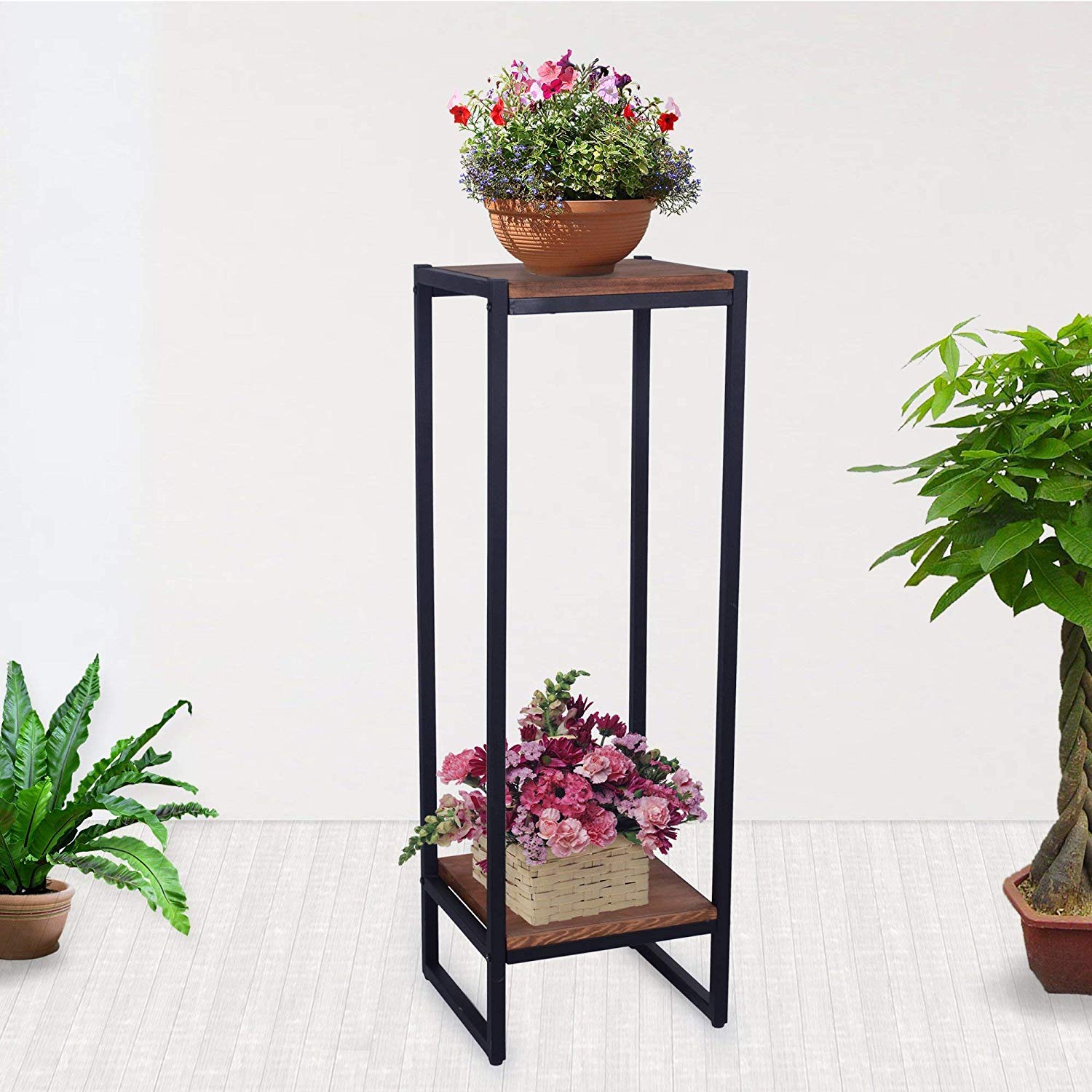 E C Creation Iron & Wood Plant Stand Amazon.in Garden & Outdoors