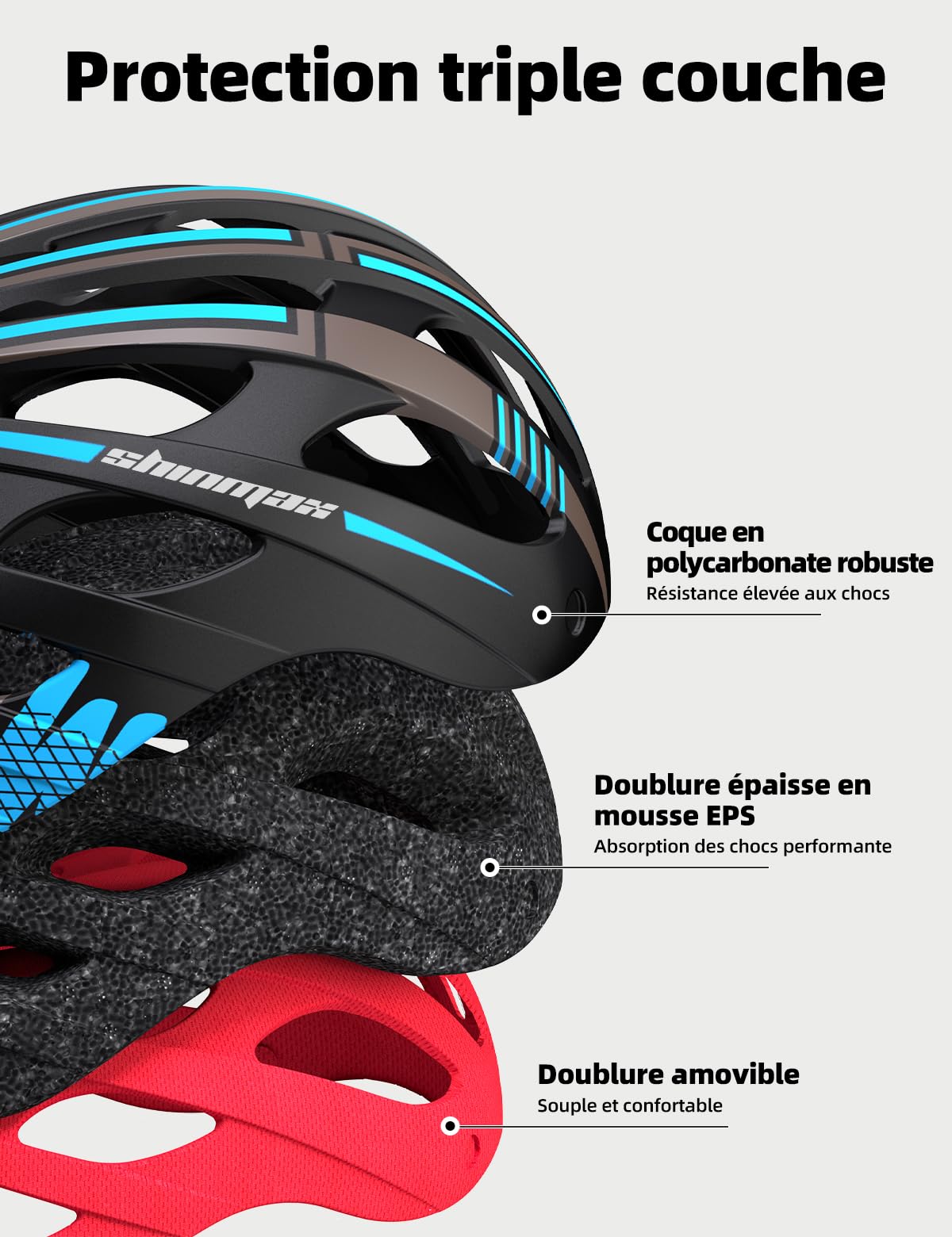 Shinmax Casque Vélo Homme Femme avec Lumière USB Visière Magnétique Certifié CE 57-62CM RC-049