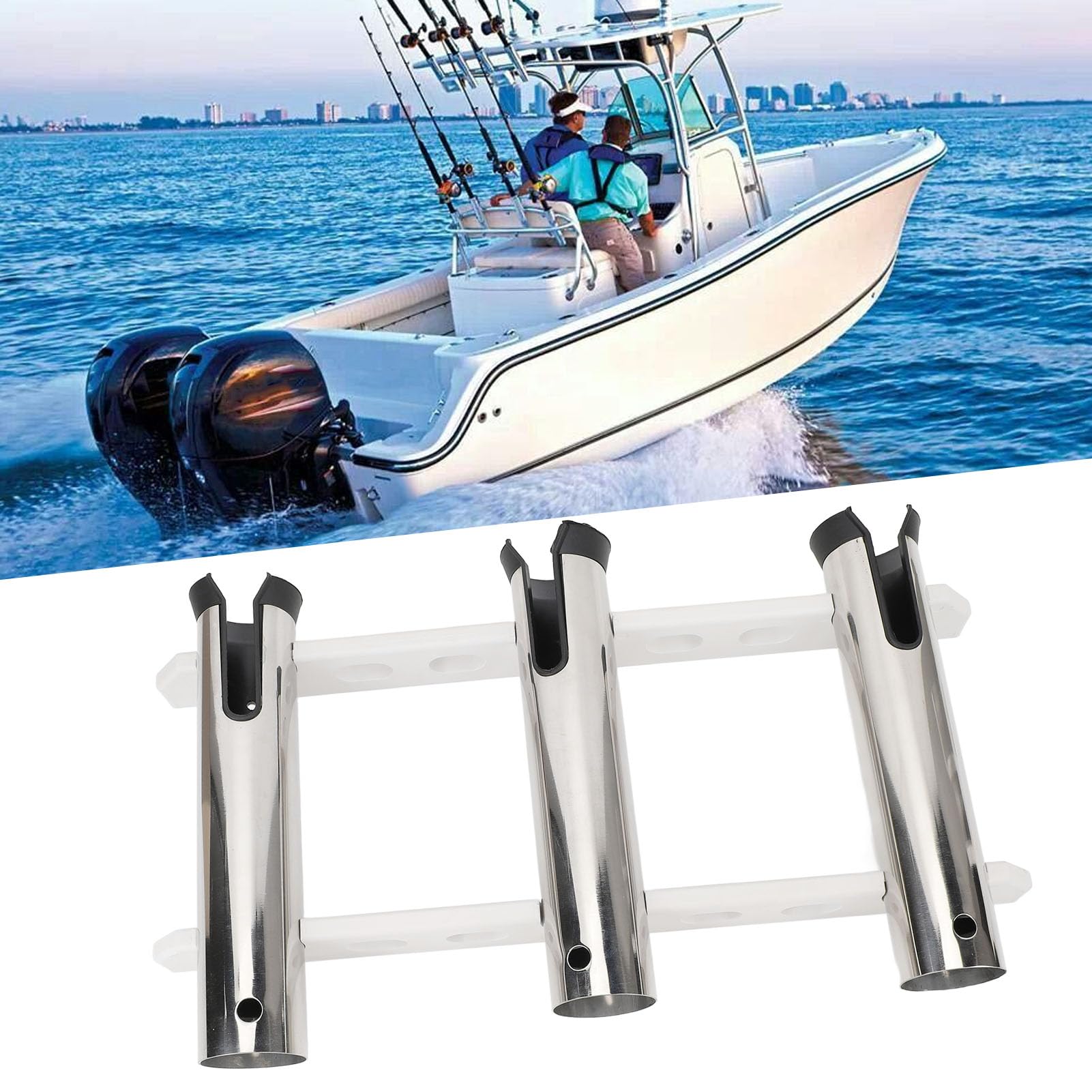 Portacanna da Pesca per Barca 3 Tubi di Collegamento Portacanna da Pesca per Barca in Acciaio Inossidabile 3 Tubi di Collegamento Rastrelliera per Canna da in Acciaio Inossidabile per Yacht