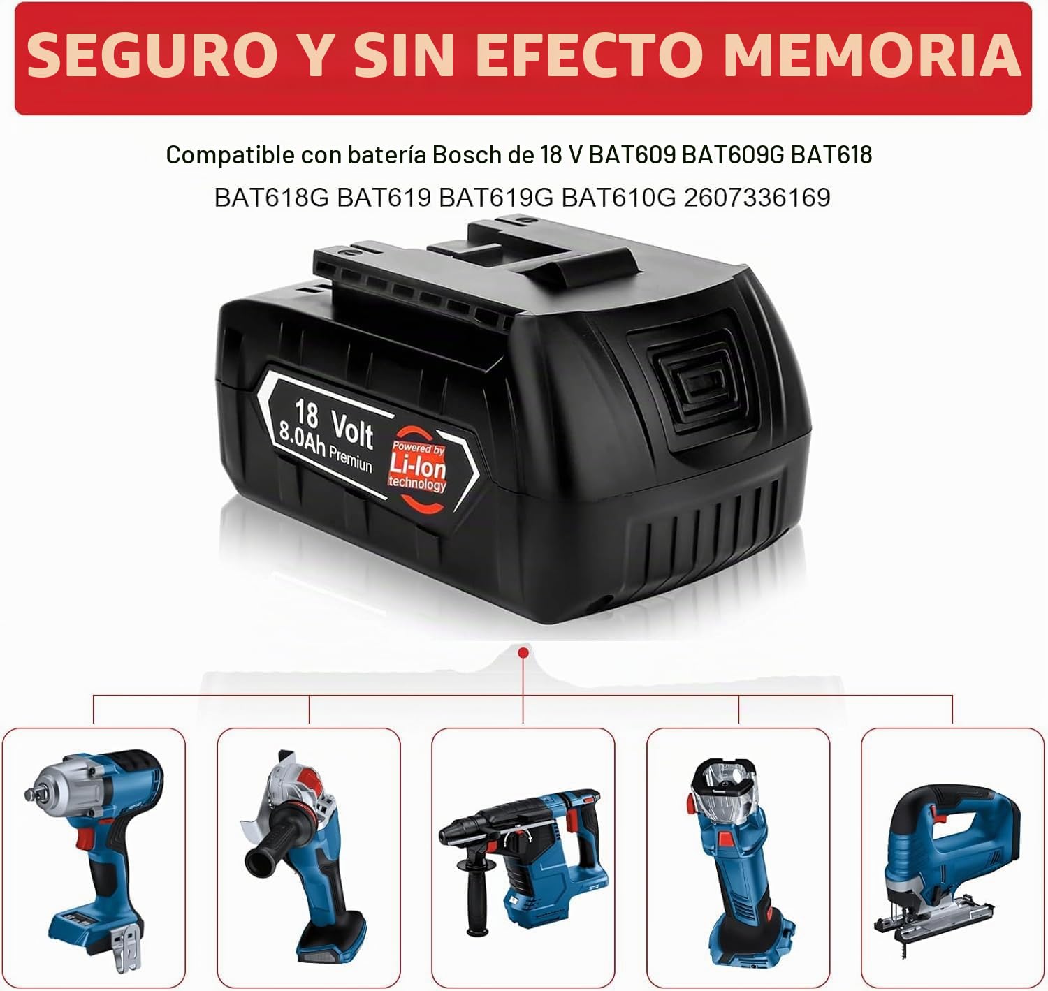 2 baterías de Repuesto de 18V 8,0Ah/8000 mAh para baterías de 18V BAT618 BAT618G BAT609 BAT619 BAT619G BAT610G BAT610 BAT612 BAT622 de 18 V