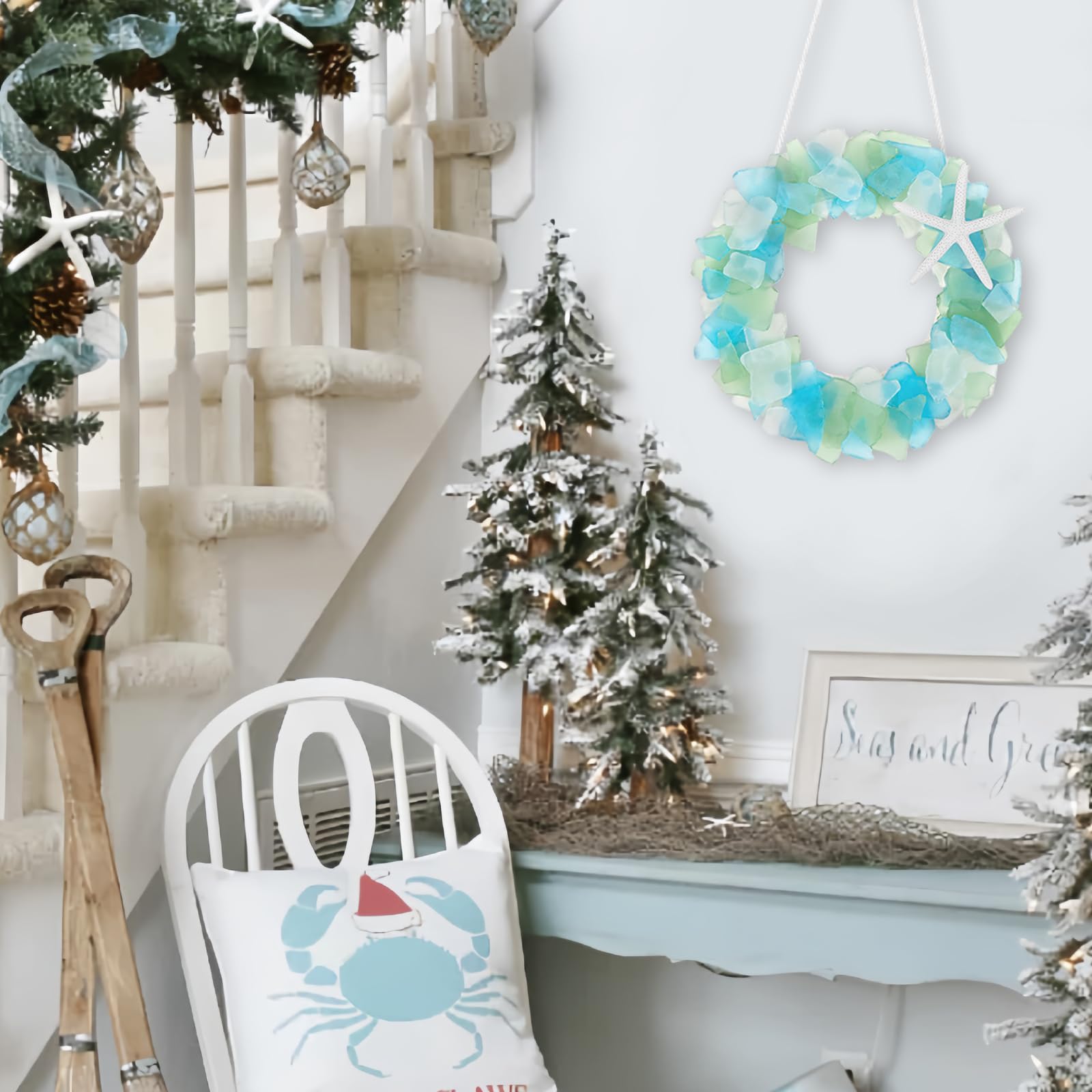 Sea Glass Wreath - Handmade 8.5 Inch Beach Wreath, Coastal