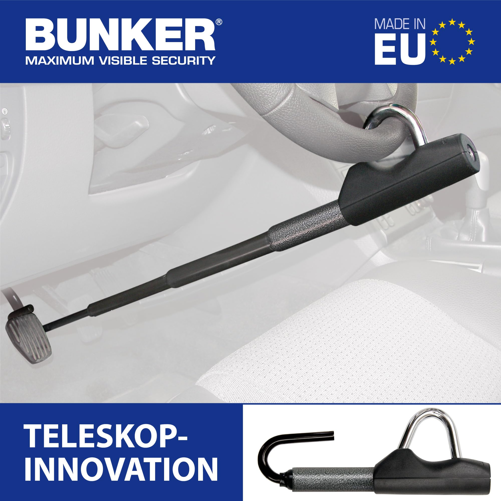 BUNKER BT29B Lenkradschloss Diebstahlsicherung Teleskop Lenkrad Pedal, Universal SUV
